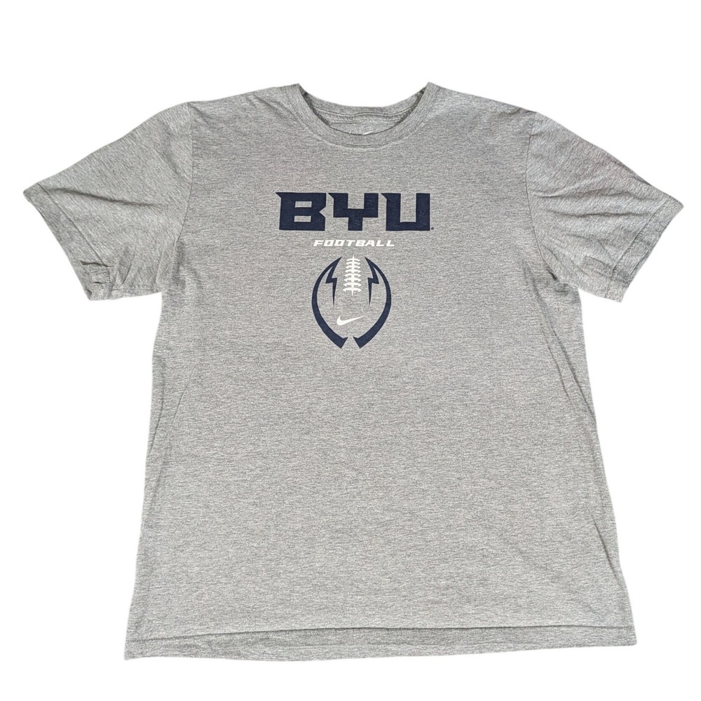Nike BYU Football T-Shirt Mens Large Gray Short Sleeve Graphic Tee Excellent